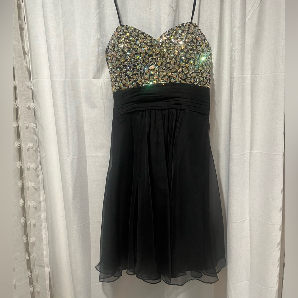 Strapless Black Dress Open Back with Jewels - excellent condition! Size 8